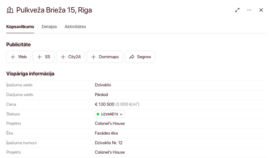 CRM Sistēmas izstrāde - Bilde no Segrow CRM kā paraugs pielāgotai CRM sistēmai